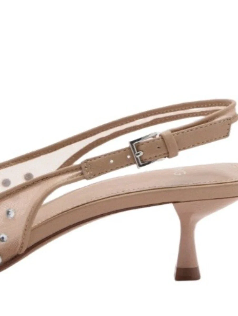 NEW! MANGO MNG Women's Nude Mesh Crystal Stud Kitten Heel Slingback 10.